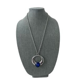 large glass pendant necklace silver tone